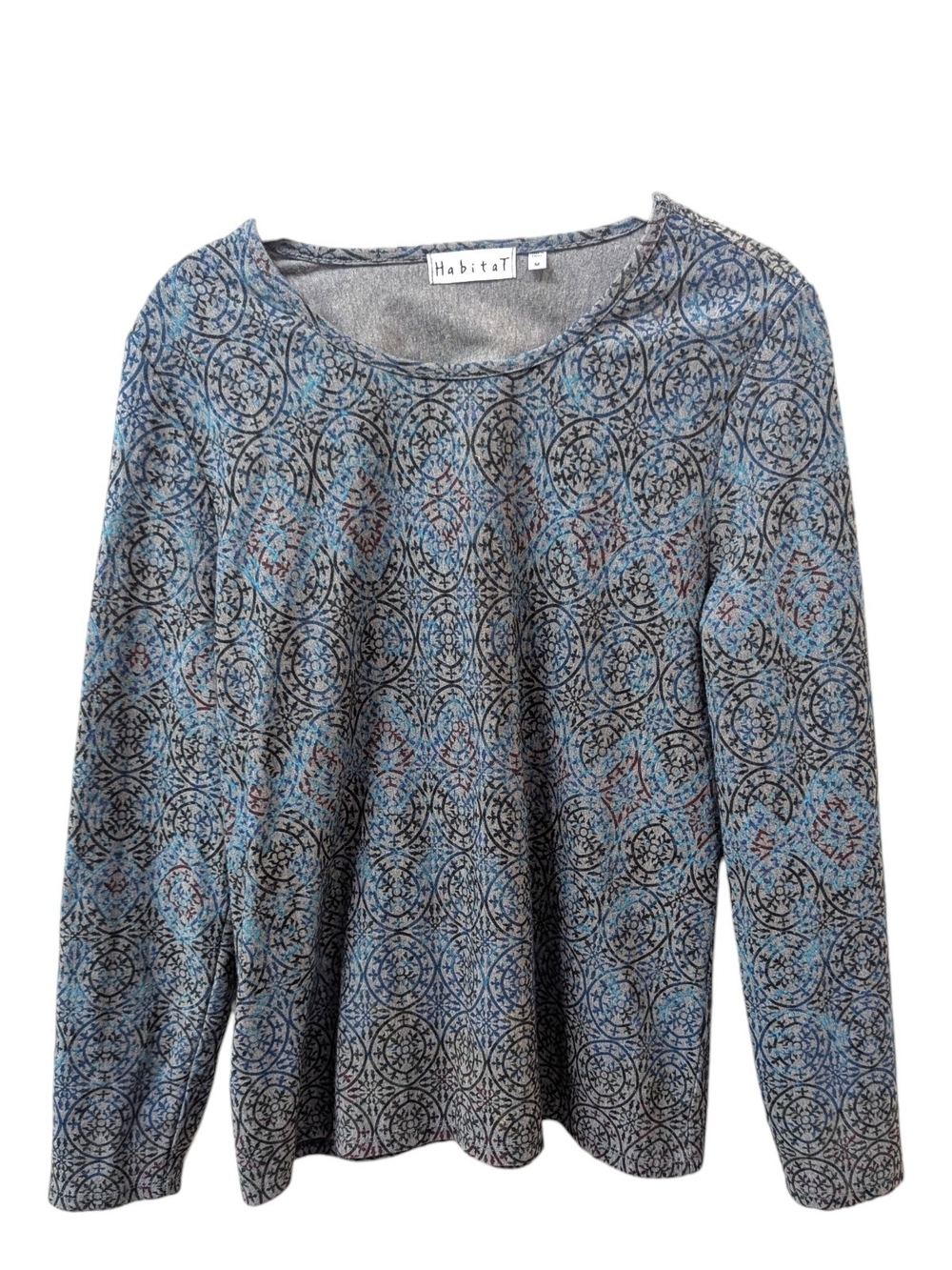 Habitat Blue and Black Geometric Patterned Long-Sleeve Scoop Neck Top